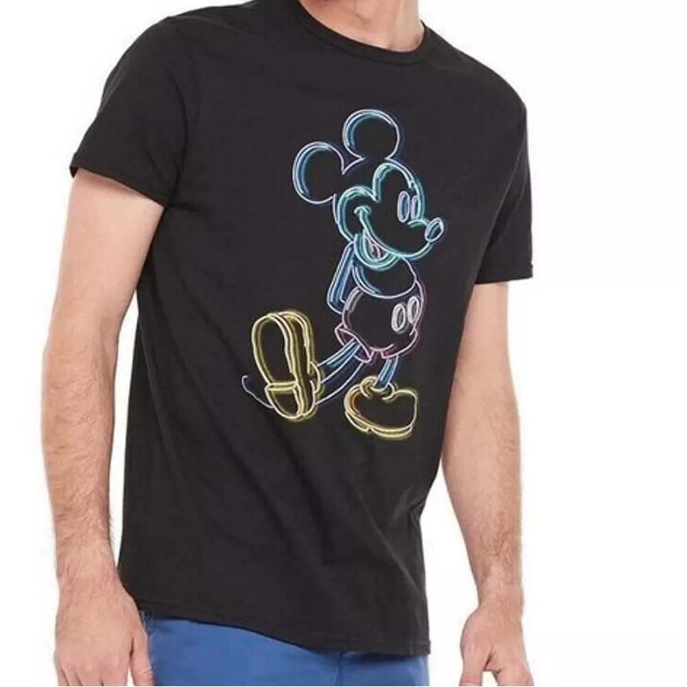 Disney XLarge Mickey Mouse Neon Glow Outline Artsy Retro Tee Shirt Black Summer